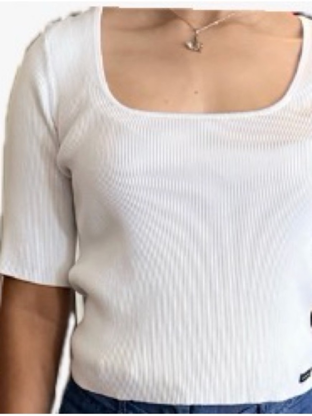 Calvin Klein White Ribbed Square-Neck Women's Top